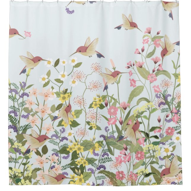 Beautiful hummingbird in sweet floral flower garde (Front)