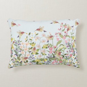 Beautiful hummingbird in sweet floral flower garde accent pillow