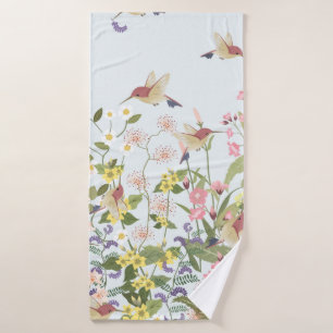 Beautiful hummingbird in sweet floral flower garde bath towel