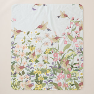 Beautiful hummingbird in sweet floral flower garde sherpa blanket