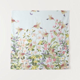 Beautiful hummingbird in sweet floral flower garde tapestry