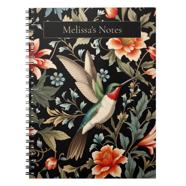 Beautiful Hummingbird on Dark Floral Background Notebook (Front)