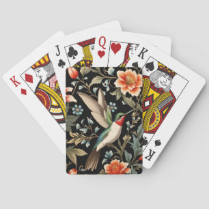 Beautiful Hummingbird on Dark Floral Background Playing Cards