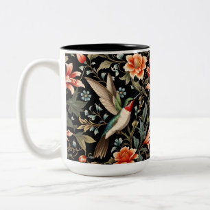 Beautiful Hummingbird on Dark Floral Background Two-Tone Coffee Mug
