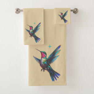 Beautiful Hummingbird on Light Beige Bath Towel Set