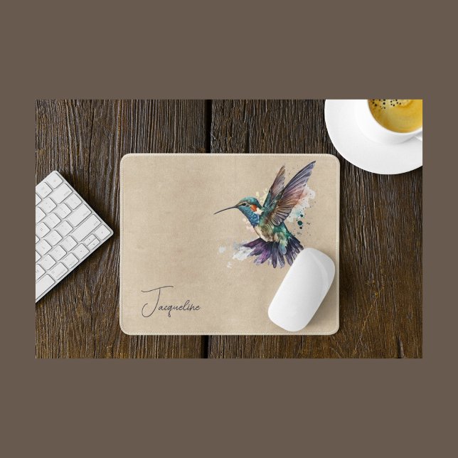 Beautiful Hummingbird Personalized Watercolor Mouse Pad (Creator Uploaded)