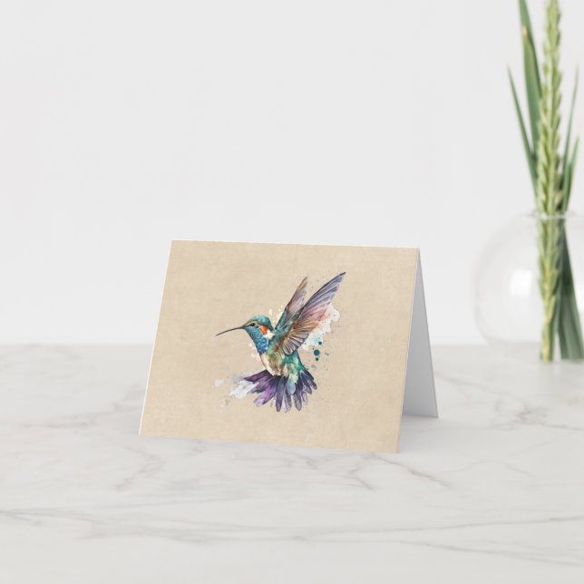Beautiful Hummingbird Personalized Watercolor Note Card (Front)