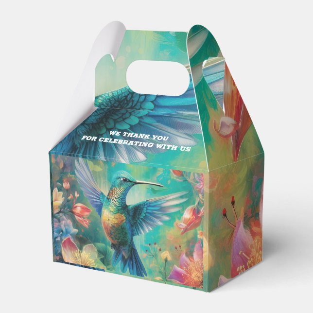Beautiful Hummingbird Surrounded by Flowers Favor Box (Front Side)