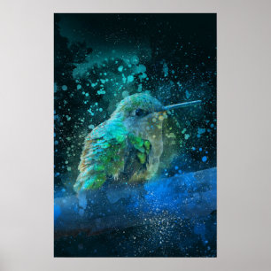 beautiful hummingbird watercolor painting  poster