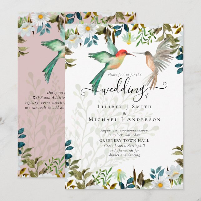 Beautiful HUMMINGBIRDS Couple Wedding Invitation (Front/Back)