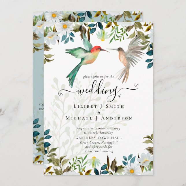 Beautiful HUMMINGBIRDS Couple Wedding Invitation (Front/Back)
