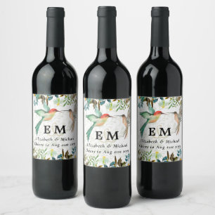 Beautiful HUMMINGBIRDS Couple Wedding Wine Label