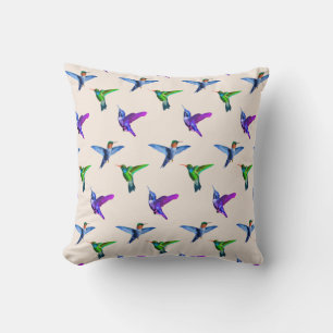 Beautiful Hummingbirds on Light Champagne Beige Throw Pillow