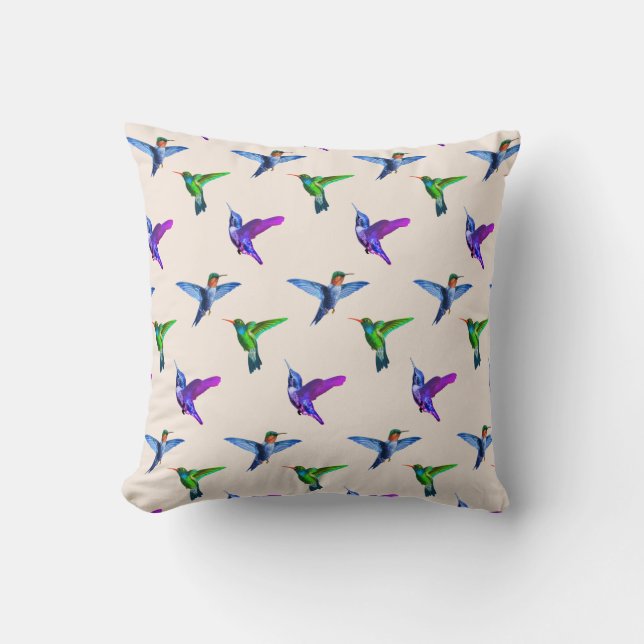 Beautiful Hummingbirds on Light Champagne Beige Throw Pillow (Front)