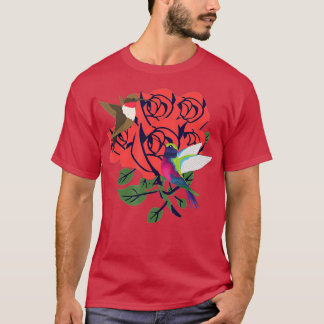Beautiful hummingbirds with red roses flowers  T-Shirt
