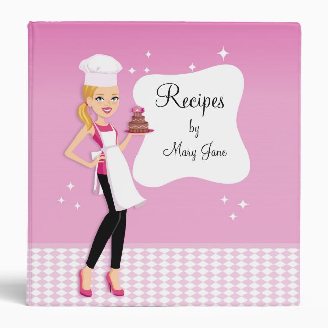 Beautiful Illustrated Blonde Girl Recipe Binder (Front)