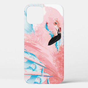 Beautiful illustration with drawn pink flamingo an iPhone 12 case