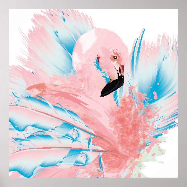 Beautiful illustration with drawn pink flamingo an poster (Front)