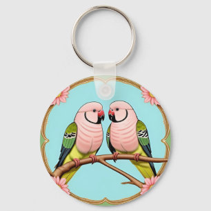 Beautiful Illustrative Parrots Together Keychain