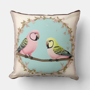 Beautiful Illustrative Parrots Together on a Branc Throw Pillow