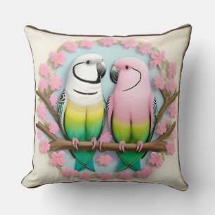 Beautiful Illustrative Parrots Together Throw Pillow