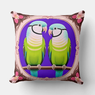 Beautiful Illustrative Parrots Together Throw Pillow