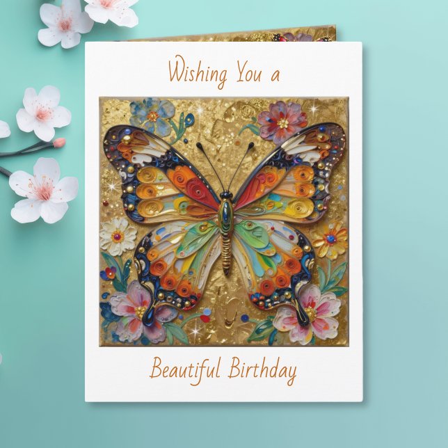 Beautiful Impasto Butterfly and Flowers Birthday Card (Creator Uploaded)