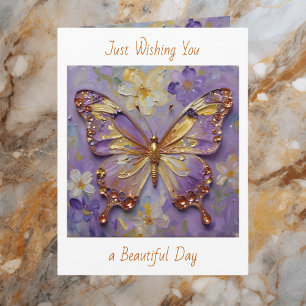 Beautiful Impasto Purple Butterfly and Flowers Card