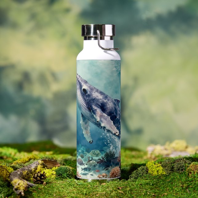 Beautiful Impasto Whale Oceanic Illustration Water Bottle (Outdoor)