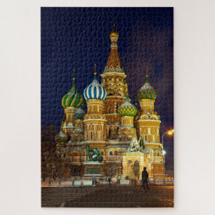 Beautiful Intercession Cathedral Moscow at Night Jigsaw Puzzle