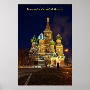 Beautiful Intercession Cathedral Moscow at Night Poster