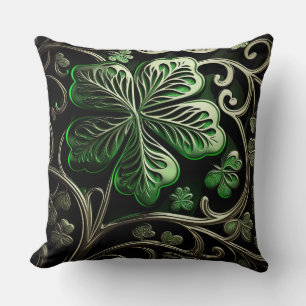 BEAUTIFUL INTRICATE GREEN IRISH SHAMROCKS THROW PILLOW