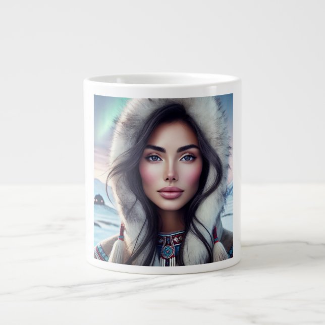 Beautiful Inuit Woman – Arctic Elegance Large Coffee Mug (Front)