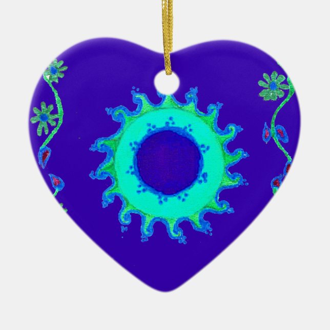 Beautiful Iridescent Blue Floral Art Oil Painting  Ceramic Ornament (Front)