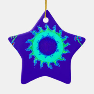 Beautiful Iridescent Blue Floral Art Oil Painting  Ceramic Ornament