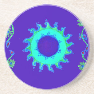 Beautiful Iridescent Blue Floral Art Oil Painting Coaster