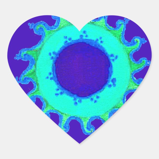 Beautiful Iridescent Blue Floral Art Oil Painting  Heart Sticker (Front)