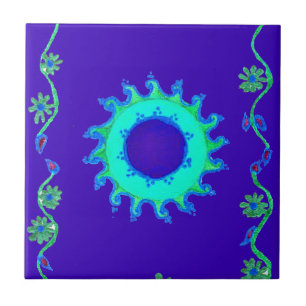 Beautiful Iridescent Blue Floral Art Oil Painting Tile