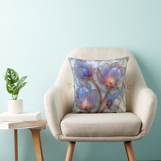 Beautiful Iridescent Sun Lit Floral Throw Pillow (Chair)