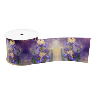 Beautiful Iris Ribbon Purple Flowers - Painting Satin Ribbon