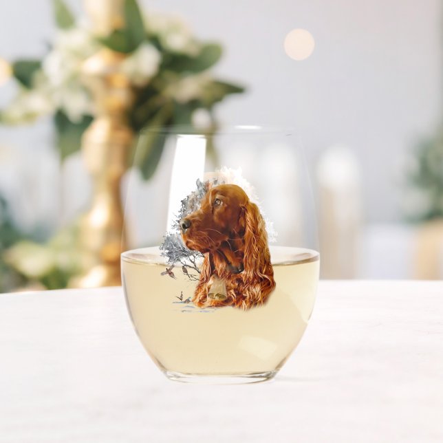 Beautiful Irish  Setters  with Pheasant ,  Art  Stemless Wine Glass (Insitu (Wedding))
