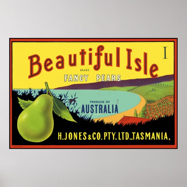 Beautiful Isle Australian Pear Crate Label Poster (Front)