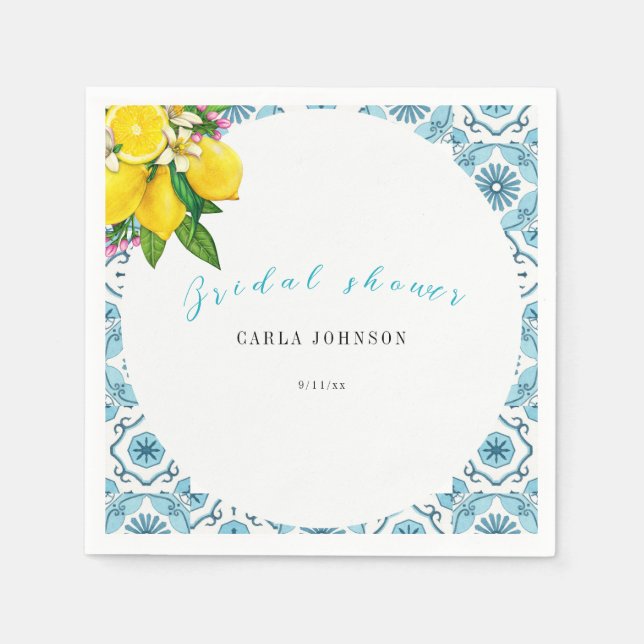 Beautiful Italian tile and lime bridal shower  Napkin (Front)
