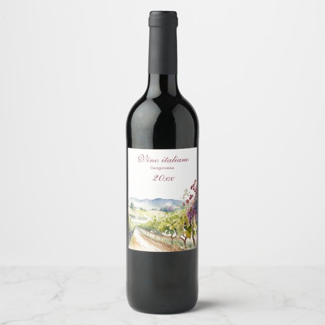 Beautiful Italian Vineyard Grape Vine   Wine Label (Front)