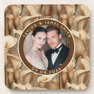 Beautiful Ivory Calla Lilies Sparkle Destination Coaster