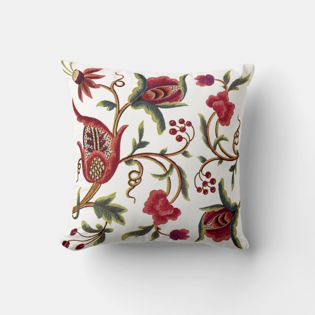 Beautiful Jacobean Embroidery Pillow (Front)