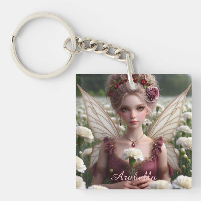 Beautiful January Fairy in Carnations Keychain (Front)