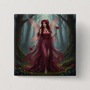 Beautiful January Garnet Fairy 2 Inch Square Button