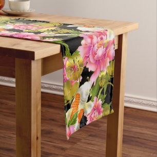 Beautiful Japan kimono style koi peony Short Table Runner