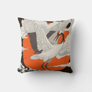 Beautiful Japanese Crane Bird Throw Pillow